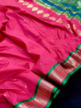 Magenta Pink Color Gadwal Soft Silk Saree with Green combination - Kaash