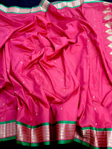 Magenta Pink Color Gadwal Soft Silk Saree with Green combination - Kaash