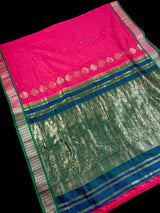 Magenta Pink Color Gadwal Soft Silk Saree with Green combination - Kaash