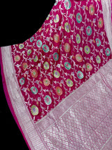 Magenta Pink Pure Khaddi Georgette Silk Saree with Water Zari and Hand Brush | Floral Sarees | SILK MARK CERTIFIED | Kaash Collection Sarees - Kaash