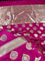Magenta Pink Traditional Banarasi Handloom Silk Saree with Wide Border - Kaash