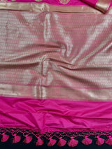 Magenta Pink Traditional Banarasi Handloom Silk Saree with Wide Border - Kaash