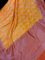 Mango Yellow & Orange Banarasi saree in banarasi silk with muted gold zari weaving — Kaash Collection