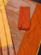 Mango Yellow & Orange Banarasi saree in banarasi silk with muted gold zari weaving — Kaash Collection