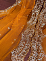 Mango Yellow Color Net Dupatta with Gold Zari, Sequin and Beads - Kaash