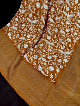 Mango Yellow Banarasi saree in pure crepe silk with banarasi border with parsi gara embroidery with banarasi border — Kaash Collection