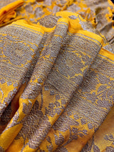 Mango Yellow Color Pure Khaddi Georgette Banarasi Silk Saree with Antique Zari Weave | Yellow Color Saree | SILK MARK CERTIFIED - Kaash