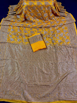 Mango Yellow Color Pure Khaddi Georgette Banarasi Silk Saree with Antique Zari Weave | Yellow Color Saree | SILK MARK CERTIFIED - Kaash