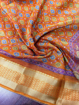 Mango Yellow Cotton Silk Print saree in soft cotton silk with floral print in kantha-inspired pattern — Kaash Collection