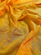 Mango Yellow Silk Cotton Sequence saree in silk cotton with thread work with tiny sequins — Kaash Collection