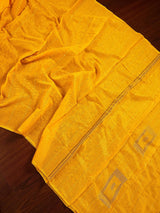 Mango Yellow Silk Cotton Sequence saree in silk cotton with thread work with tiny sequins — Kaash Collection