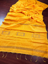 Mango Yellow Handloom Saree with tiny Sequence Work | Handloom Sarees | Sequin Saree | Sarees for Gift - Kaash