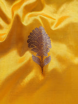 Silk Mark Certified Mango Yellow Pure Katan saree in pure katan silk with antique copper zari handwoven — Kaash Collection