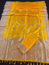 Mango Yellow Pure Katan Silk Saree with Antique Copper Zari | Pure Katan Silk Saree | SILK MARK CERTIFIED - Kaash