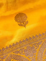 Mango Yellow Pure Katan Silk Saree with Antique Copper Zari | Pure Katan Silk Saree | SILK MARK CERTIFIED - Kaash