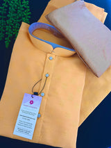 Mango Yellow men's kurta pajama in raw silk with all-over design pattern — Kaash Collection