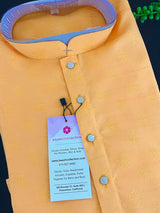 Mango Yellow men's kurta pajama in raw silk with all-over design pattern — Kaash Collection