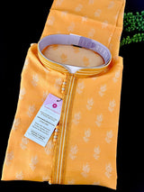 Mango Yellow men's kurta pajama in soft silk (non-pure) with silver floral pattern — Kaash Collection