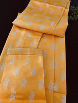 Mango Yellow men's kurta pajama in soft silk (non-pure) with silver floral pattern — Kaash Collection