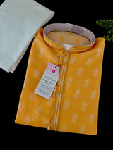 Mango Yellow Soft Silk Kurta Pajama for Men with Sliver Floral Pattern | Mens Ethnic Wear | Floral Kurta | Kurta for Haldi Function - Kaash