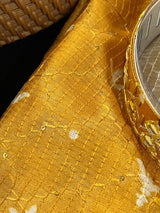 Mango Yellow Soft Silk Sequin Mens Kurta Pajama Set | Hand Embroidery with embedded Mirrors | Haldi Kurta | Wedding and Traditional Wear - Kaash