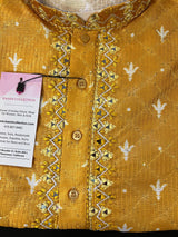 Mango Yellow Soft Silk Sequin Mens Kurta Pajama Set | Hand Embroidery with embedded Mirrors | Haldi Kurta | Wedding and Traditional Wear - Kaash