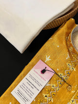Mango Yellow Soft Silk Sequin Mens Kurta Pajama Set | Hand Embroidery with embedded Mirrors | Haldi Kurta | Wedding and Traditional Wear - Kaash