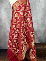 Maroon Banarasi Floral Soft Silk dupatta in soft silk (non-pure) with floral jaal with muted gold zari — Kaash Collection