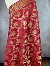 Maroon Banarasi Floral Soft Silk dupatta in soft silk (non-pure) with floral jaal with muted gold zari — Kaash Collection