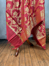 Maroon Banarasi Floral Soft Silk dupatta in soft silk (non-pure) with floral jaal with muted gold zari — Kaash Collection