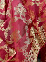 Maroon Banarasi Floral Soft Silk dupatta in soft silk (non-pure) with floral jaal with muted gold zari — Kaash Collection
