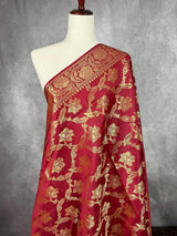 Maroon Color Banarasi Floral Soft Silk dupatta with Muted Gold Zari Weaving | Light Weight Dupatta | Silk Dupatta | Stole | Gift For Her - Kaash