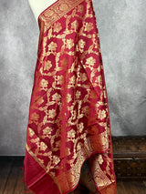 Maroon Color Banarasi Floral Soft Silk dupatta with Muted Gold Zari Weaving | Light Weight Dupatta | Silk Dupatta | Stole | Gift For Her - Kaash