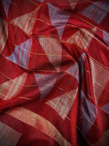 Silk Mark Certified Maroon Pure Raw Silk in Checks saree in pure raw silk with checks with gold & silver resham zari borders — Kaash Collection