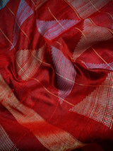 Silk Mark Certified Maroon Pure Raw Silk in Checks saree in pure raw silk with checks with gold & silver resham zari borders — Kaash Collection