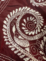Maroon with White Kantha hand Kantha stitch saree on Bangalori silk — Kaash Collection