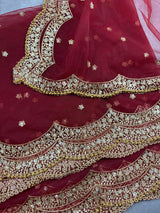 Maroon Color Net Dupatta with Zari, Sequin and Beads - Kaash