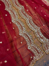 Maroon Color Net Dupatta with Zari, Sequin and Beads - Kaash