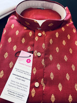 Maroon Color Premium Pure Cotton Kurta Pajama Set for Men with small Self design Buttis - Cotton Kurta for Men - Maroon Kurta for Men - Kaash