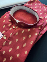 Maroon Color Premium Pure Cotton Kurta Pajama Set for Men with small Self design Buttis - Cotton Kurta for Men - Maroon Kurta for Men - Kaash