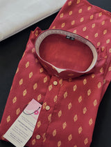 Maroon Color Premium Pure Cotton Kurta Pajama Set for Men with small Self design Buttis - Cotton Kurta for Men - Maroon Kurta for Men - Kaash