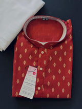 Maroon Color Premium Pure Cotton Kurta Pajama Set for Men with small Self design Buttis - Cotton Kurta for Men - Maroon Kurta for Men - Kaash