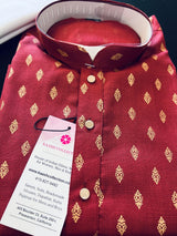Maroon Color Premium Pure Cotton Kurta Pajama Set for Men with small Self design Buttis - Cotton Kurta for Men - Maroon Kurta for Men - Kaash