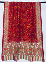 Maroon pure pashmina Kashmiri shawl with kani weave, floral motifs — Kaash Collection