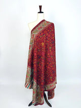 Maroon pure pashmina Kashmiri shawl with kani weave, floral motifs — Kaash Collection