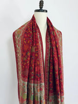 Maroon pure pashmina Kashmiri shawl with kani weave, floral motifs — Kaash Collection