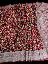 Maroon Red Color Banarasi Semi Georgette Dupion Soft Silk with Floral Meenakari Work - Kaash