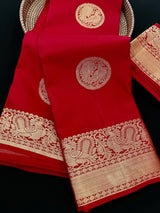 Silk Mark Certified Maroon Red Pure Kanjivaram Peacock saree in pure kanjivaram silk with peacock motifs with gold zari — Kaash Collection