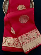 Maroon Red Color Pure Kanjivaram Silk Saree with Gold Zari | Pure Heirloom Kanchipuram Silk Saree with Peacock Motifs | SILK MARK CERTIFIED - Kaash