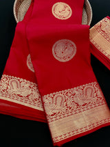 Maroon Red Color Pure Kanjivaram Silk Saree with Gold Zari | Pure Heirloom Kanchipuram Silk Saree with Peacock Motifs | SILK MARK CERTIFIED - Kaash